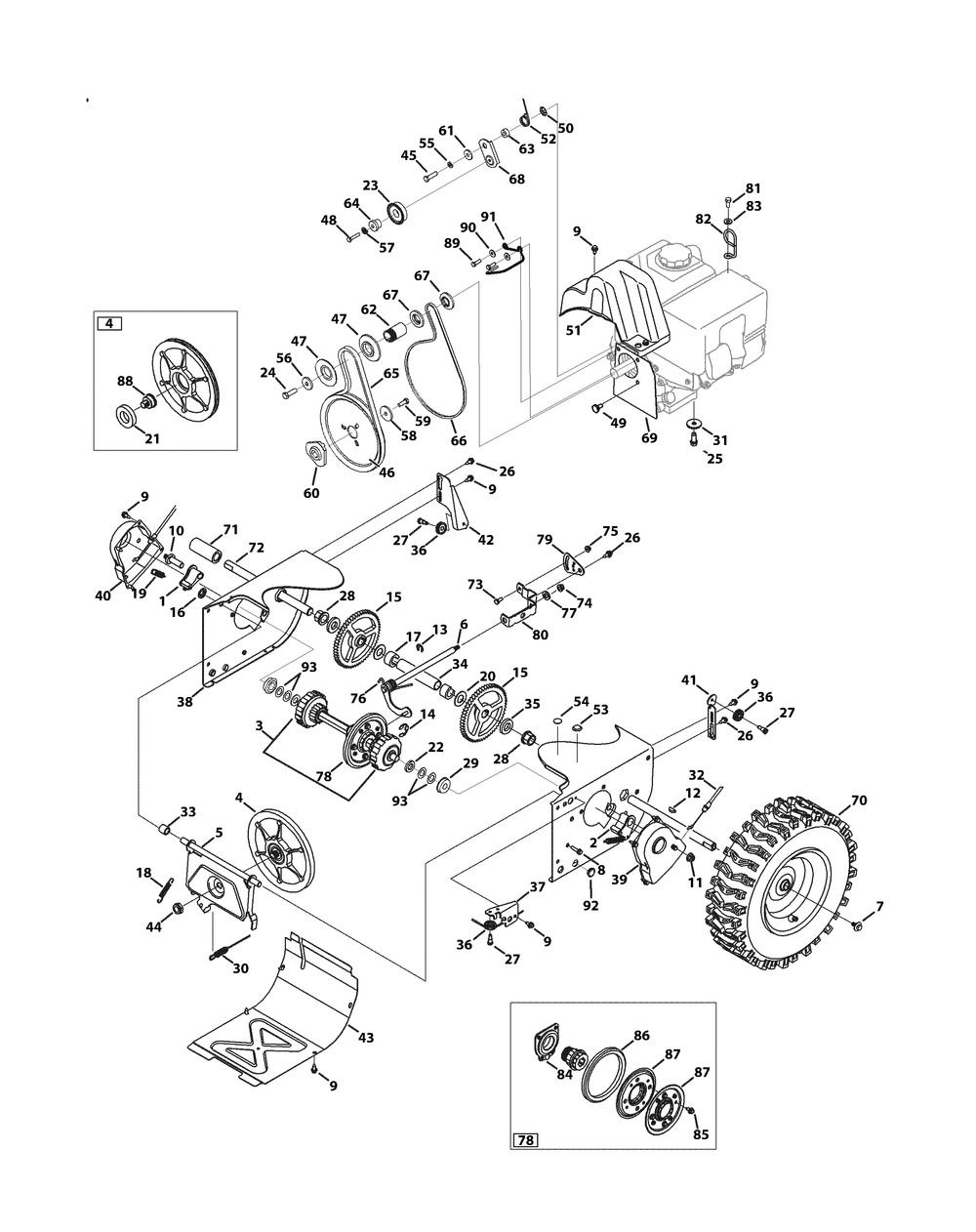 Drive System Diagram and Parts List for 2X26HP (31AM56SS710-31AM56SS756)(2015) Cub Cadet Snow Blower